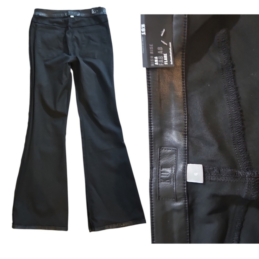 KUT from the Kloth Ana High Rise Fab Ab Coated Flare Pants Black 6 - Picture 10 of 12